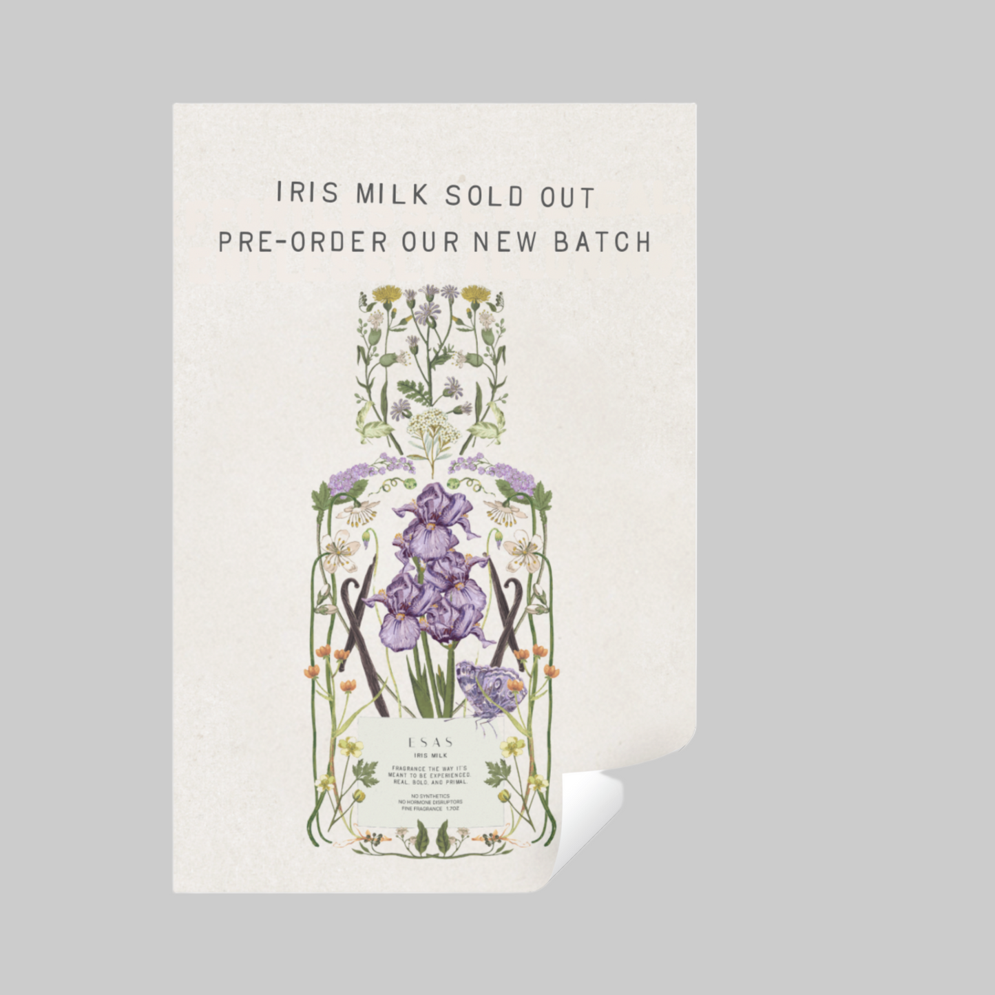 Product packaging with floral design and text on a white background